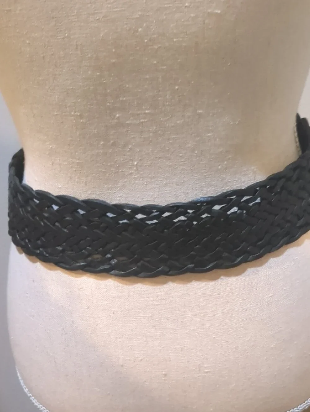 Vintage Moroccan Black Braided Leather Belt with Brass Floral Medallion